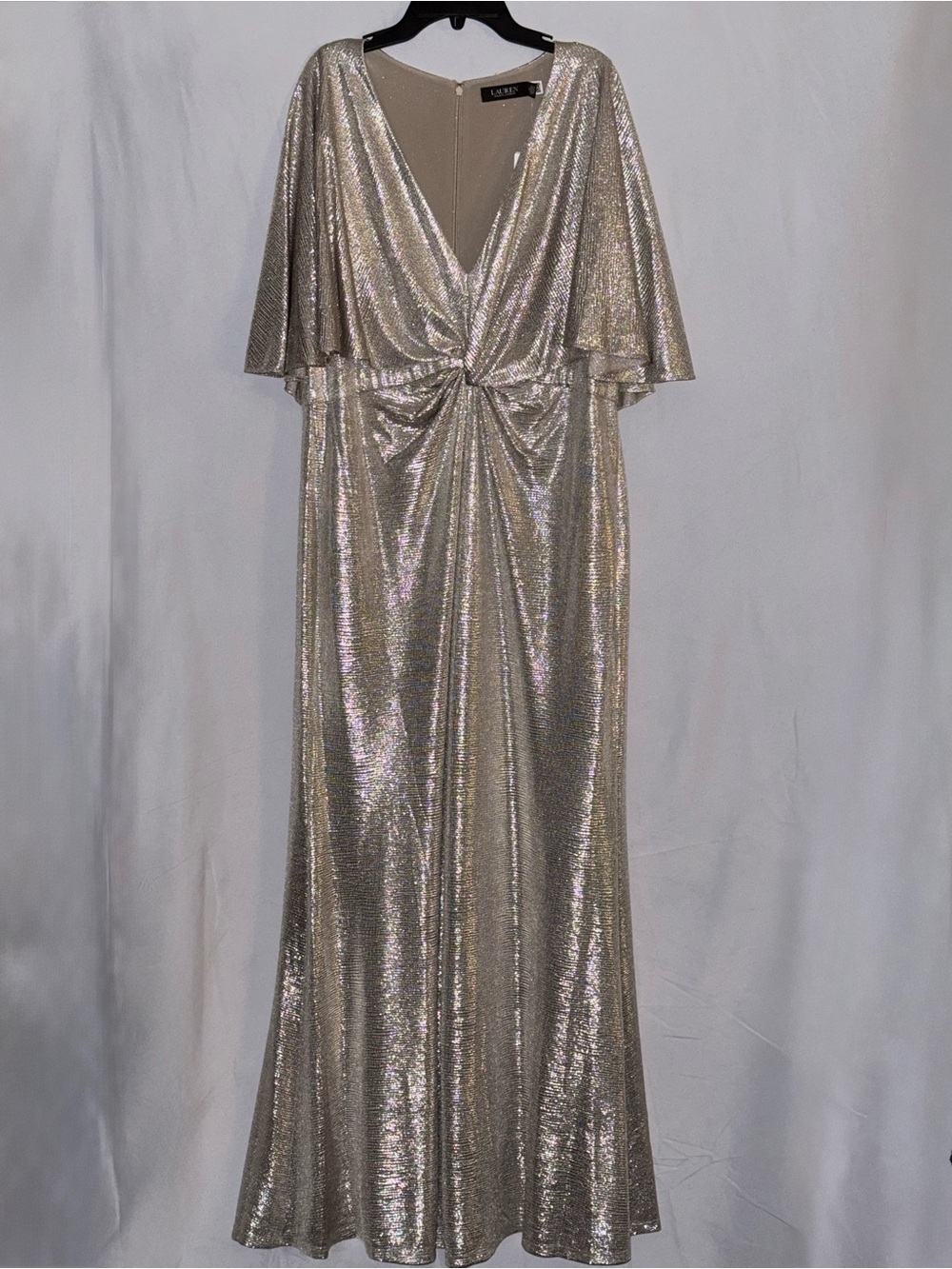 NWT Lauren Ralph Lauren Shimmering Gold Twist-Front Maxi Dress Size 16